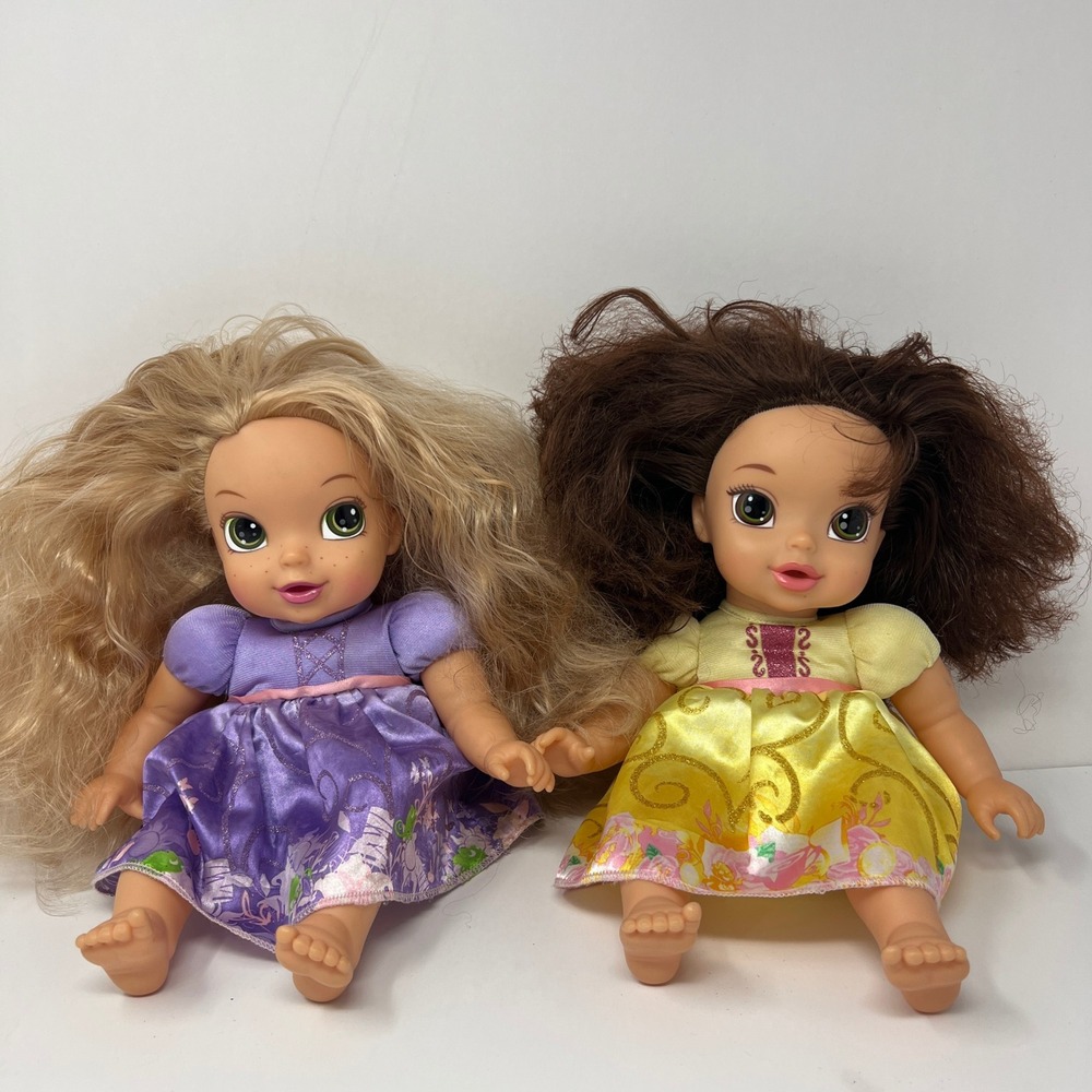 Disney Princess Baby Rapunzel Belle Plush Doll Lot 12 Inch Purple Yellow
